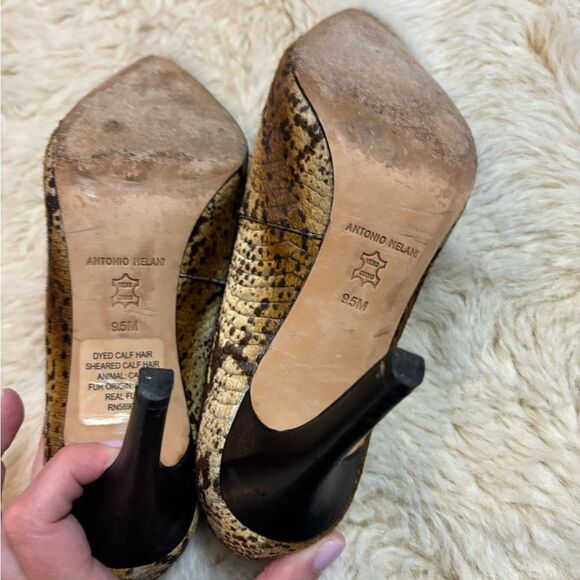 ANTONIO MELANI Brown and Cream Snakeskin Heels with Calf Fur - Picture 7 of 9